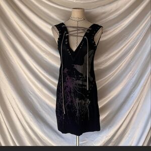 SALVAGE NWOT Lace-up Front Semi Sheer Elegant Black and Purple Dress. M/L
